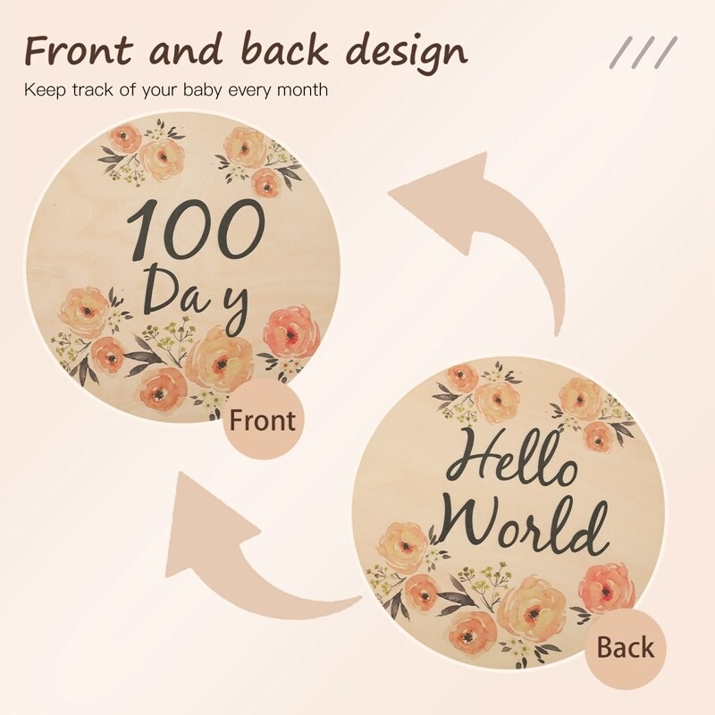 1Set Wooden Baby Milestone Cards Double Sided Flowers Monthly Milestone Cards Pregnancy Markers Newborn Photography Props