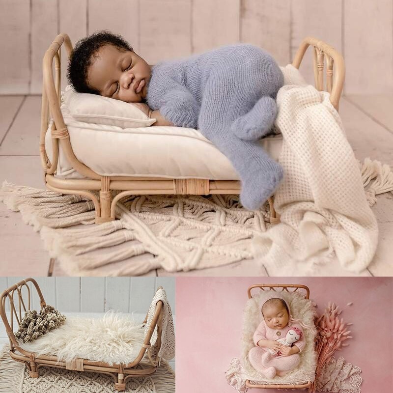 2022 Newborn Baby Photography Props Furniture Retro Rattan Bed Chair for Bebe Photo Studio Shooting Photo Props Baby Accessories