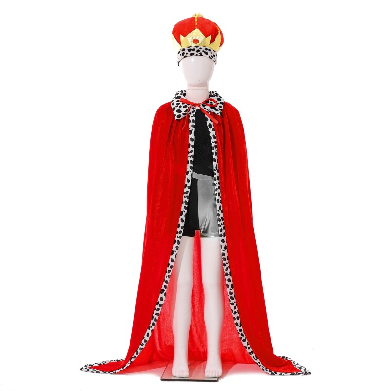 Halloween King Prince Cosplay Costume Suit Children Lace-up Straps Cloak Crown Hat Scepter Sets Carnival Birthday Party Dress Up