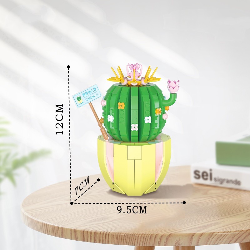 Building Block Bouquet 3D Model Toy Home Decoration Plant Potted Prickly Pear Flower Assembly Brick Girl Toy Child Gift