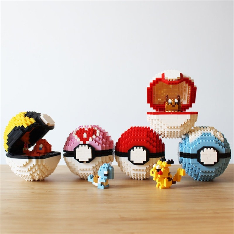 357-452Pcs Pokemon Blocks Pokeball Small Particles Mini Building Assembled Pikachu Anime Figure Block Model Educational Toy Gift