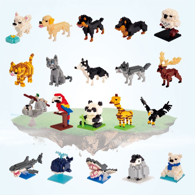 Mini Building Blocks 3D Animal  Diamond Model Micro Bricks Dog Cat Bird Moose Wolf Panda Macaw Toys For Children Birthday Gifts