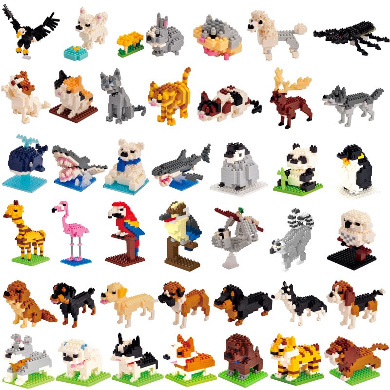 Mini Building Blocks 3D Animal  Diamond Model Micro Bricks Dog Cat Bird Moose Wolf Panda Macaw Toys For Children Birthday Gifts