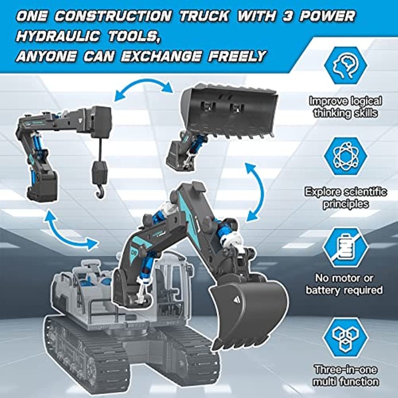 STEM Building Toys Hydraulic Excavator for Boys Construction Truck with Bulldozer and Crane Science Projects Vehicle Kits 2023