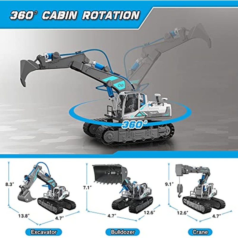 STEM Building Toys Hydraulic Excavator for Boys Construction Truck with Bulldozer and Crane Science Projects Vehicle Kits 2023