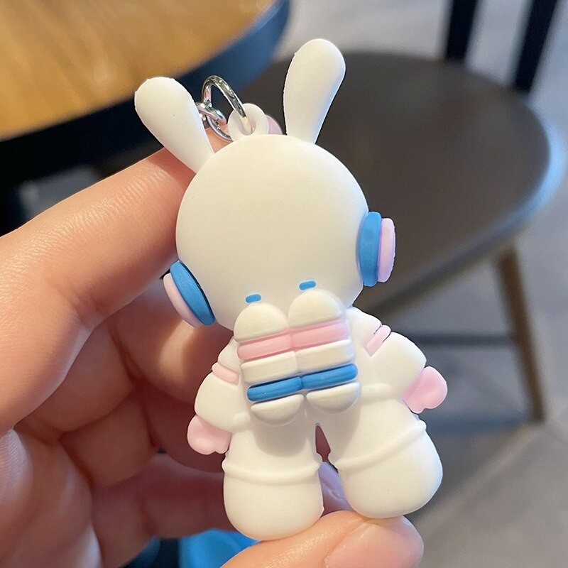 2pcs Space Rabbit Astronaut Key Chain Creative Cartoon Cute Ring Pendant Doll Bag Hanging Decoration Year of The Rabbit