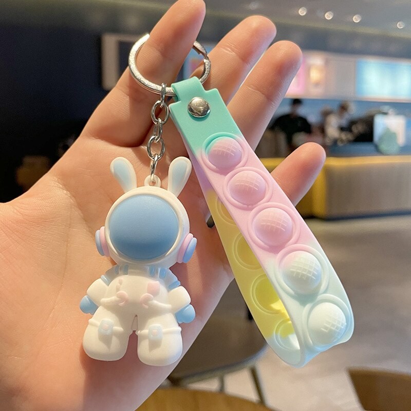 2pcs Space Rabbit Astronaut Key Chain Creative Cartoon Cute Ring Pendant Doll Bag Hanging Decoration Year of The Rabbit