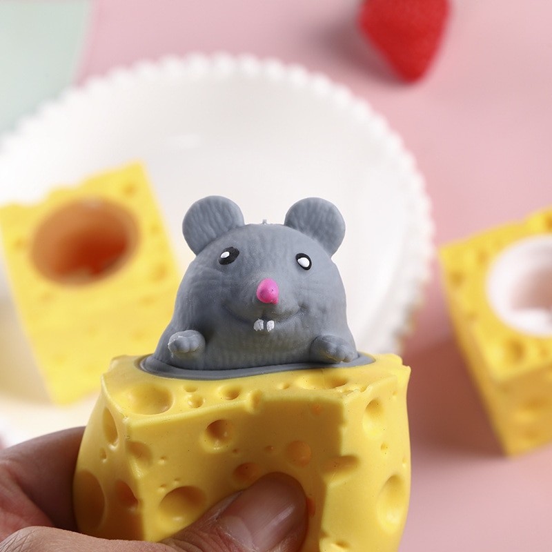 Pop Up Funny Mouse And Cheese Block Squeeze Anti-stress Toy Hide And Seek Figures Stress Relief Fidget Toys For Kids Adult