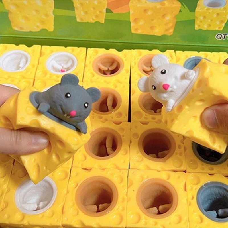 Pop Up Funny Mouse And Cheese Block Squeeze Anti-stress Toy Hide And Seek Figures Stress Relief Fidget Toys For Kids Adult