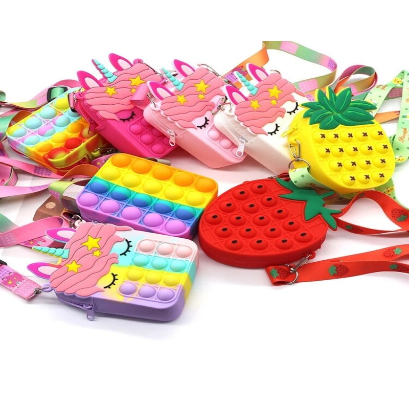 New Relieve Stress Silicone Push Bubble Fidget Toys Stationery Storage Cute Bag Press Decompression Coin Purse Finger Toy Gifts