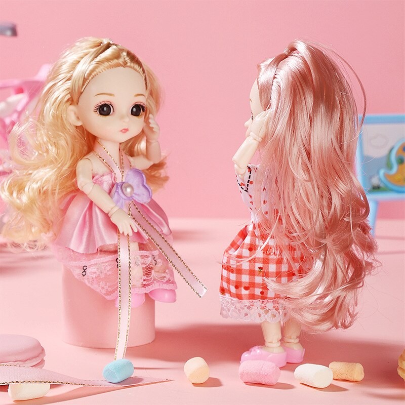 Doll Girl Toy Mini Doll Movable Joint Baby 3d Doll Beautiful Toys for Girls Clothes Dress Up 1/12 Fashion Doll 17cm Girls Gifts