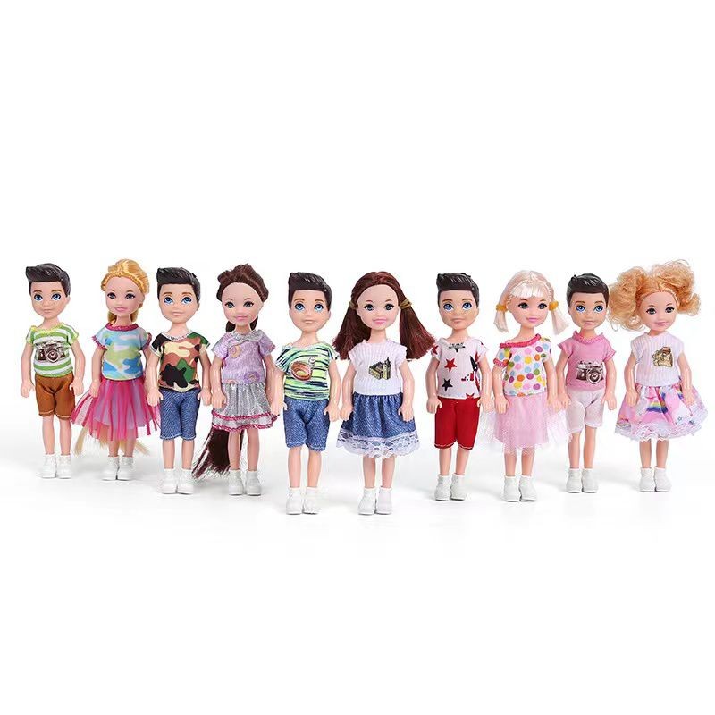 Mini Figures Baby Boys Kawaii Kids Toys 7 Items / Lot Doll Shoes Fashion Dress Clothes For Barbie Families 5.5 Inch Girls Dolls