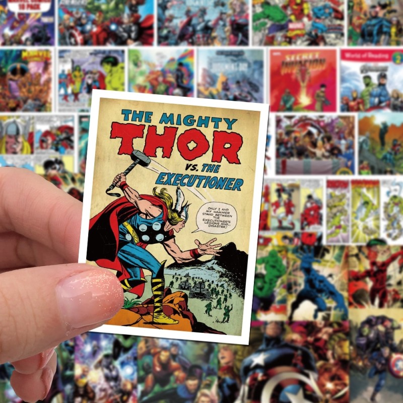 50PCS Marvel Comics Stickers Avengers Superheroes Hulk Ironman Spiderman Captain America Decals for Fridge Laptop Kids Toys