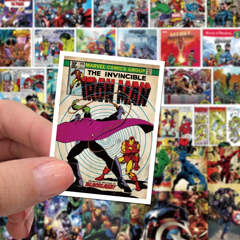 50PCS Marvel Comics Stickers Avengers Superheroes Hulk Ironman Spiderman Captain America Decals for Fridge Laptop Kids Toys
