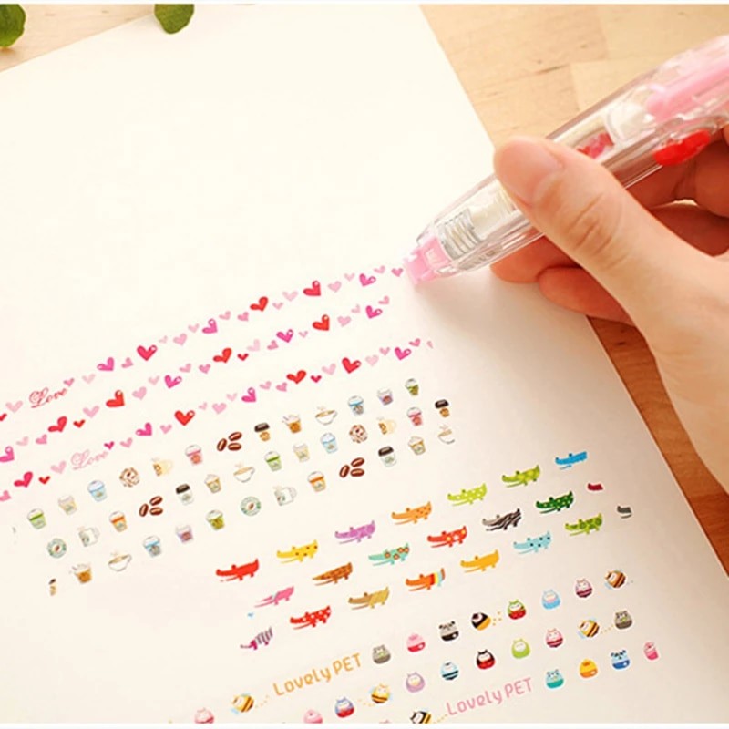 Cartoon Floral Sticker Tape Pen Funny Kids Stationery Notebook Diary Decoration Tapes Label Sticker Paper Decor for Children Toy