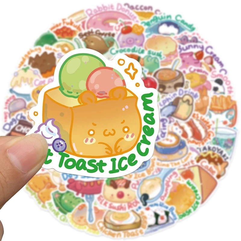 50PCS Cartoon Food Graffiti Stickers Hamburger Sandwich French Fries Sushi Decals Sticker For Notebook Scooter Trolley Case