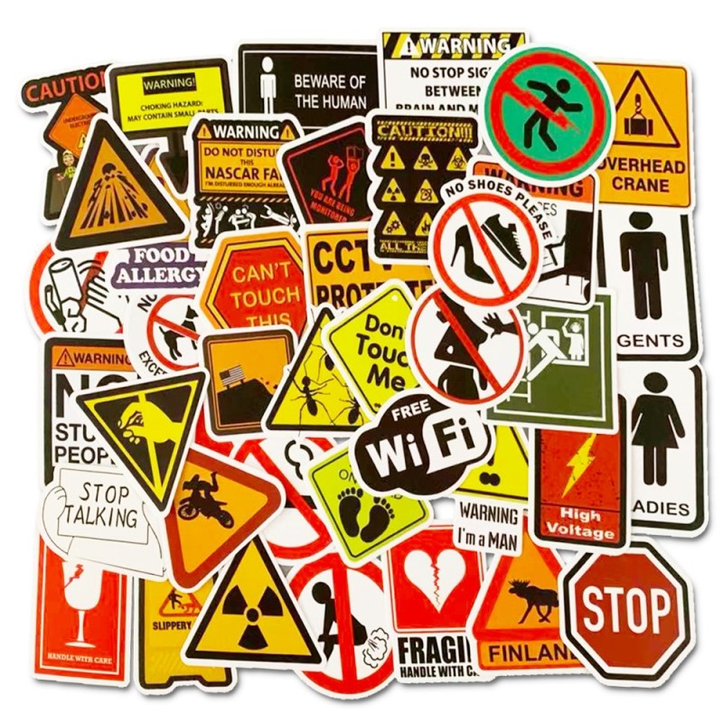 10/30/50PCS Warning Stickers Danger Banning Signs Reminder Waterproof Decal Sticker to Laptop Motorcycle Luggage Phone Snowboard