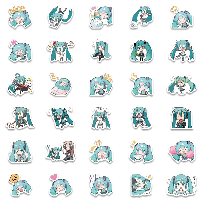 50PCS Cartoon Chibi Cute Miku Graffiti Stickers for Luggage Laptop Ipad Skateboard Gift Mobile Phone Car Stickers