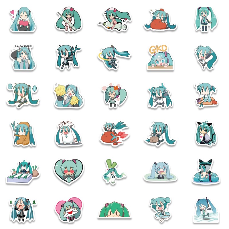 50PCS Cartoon Chibi Cute Miku Graffiti Stickers for Luggage Laptop Ipad Skateboard Gift Mobile Phone Car Stickers