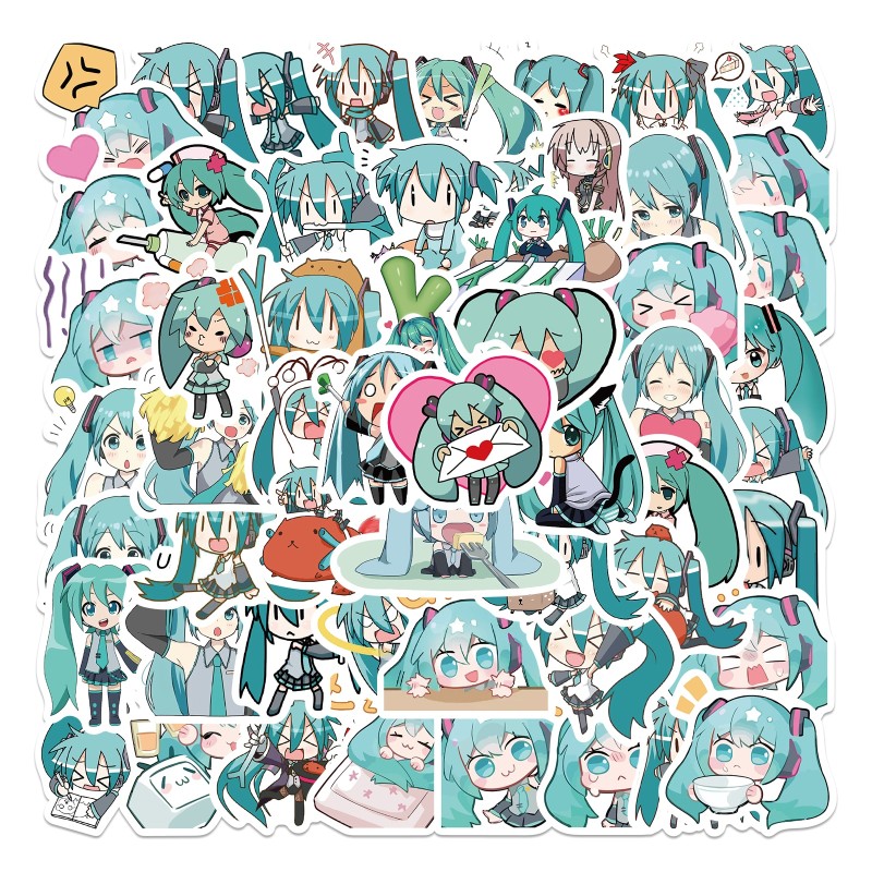 50PCS Cartoon Chibi Cute Miku Graffiti Stickers for Luggage Laptop Ipad Skateboard Gift Mobile Phone Car Stickers