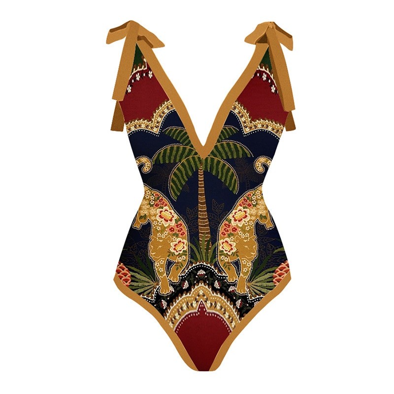 MUOLUX 2023 New Swimsuit Vintage One-Piece Print Swim Skirt Women Cover Up Swimwear Summer Beachwear Monokini Bathing Suit Dress