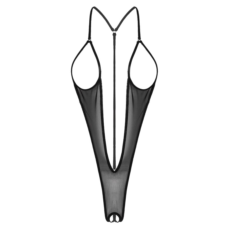 Womens Lingerie Open Cup Monokini Bodysuit One-piece Mini Mirco Swimsuit Plunging Neckline Open Chest Crotchless Bodysuit