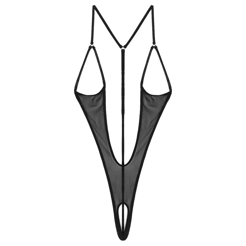 Womens Lingerie Open Cup Monokini Bodysuit One-piece Mini Mirco Swimsuit Plunging Neckline Open Chest Crotchless Bodysuit