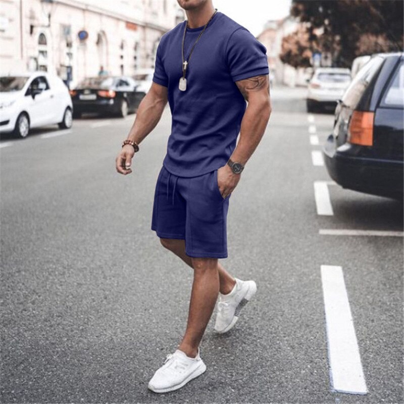 2023 Summer Men's Short Sleeved O-neck Sportswear Brand Running Fitness Training Two-piece Suit Clothes
