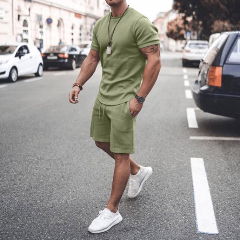 2023 Summer Men's Short Sleeved O-neck Sportswear Brand Running Fitness Training Two-piece Suit Clothes