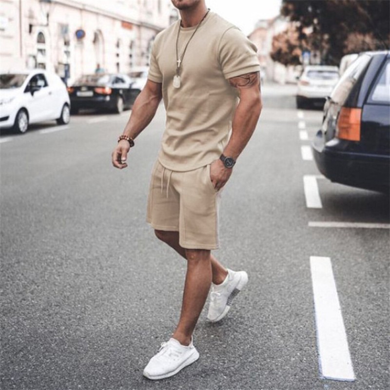 2023 Summer Men's Short Sleeved O-neck Sportswear Brand Running Fitness Training Two-piece Suit Clothes