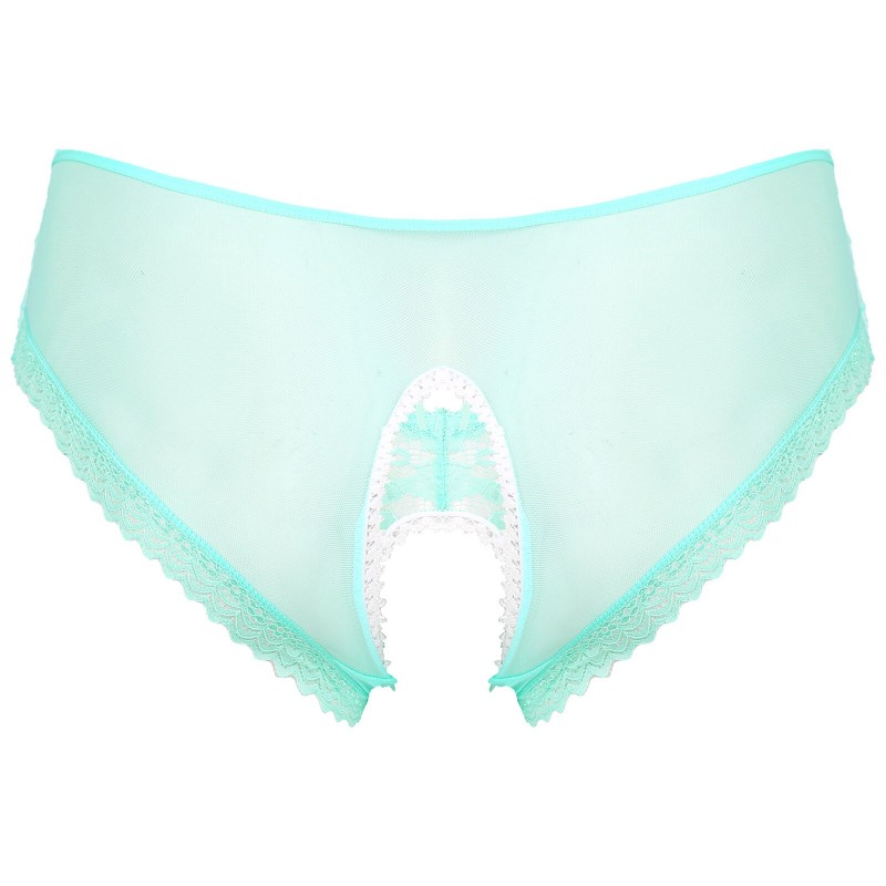 Mens See-Through Mesh Lace Briefs Panties Lingerie Open Crotch Sissy Underwear Bowknot Strappy Crotchless Underpants