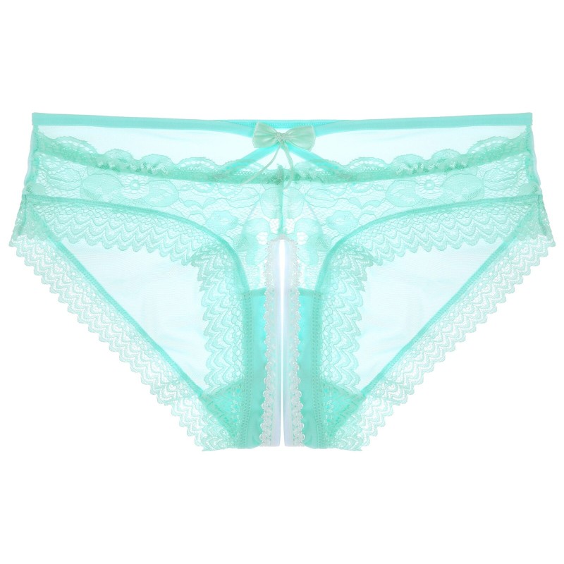 Mens See-Through Mesh Lace Briefs Panties Lingerie Open Crotch Sissy Underwear Bowknot Strappy Crotchless Underpants