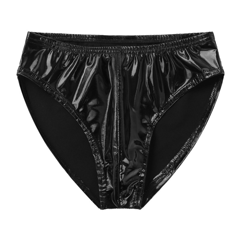 Mens Underwear Wet Look Patent Leather Briefs Panties Elastic Waistband Underpants for Club Pole Dancing