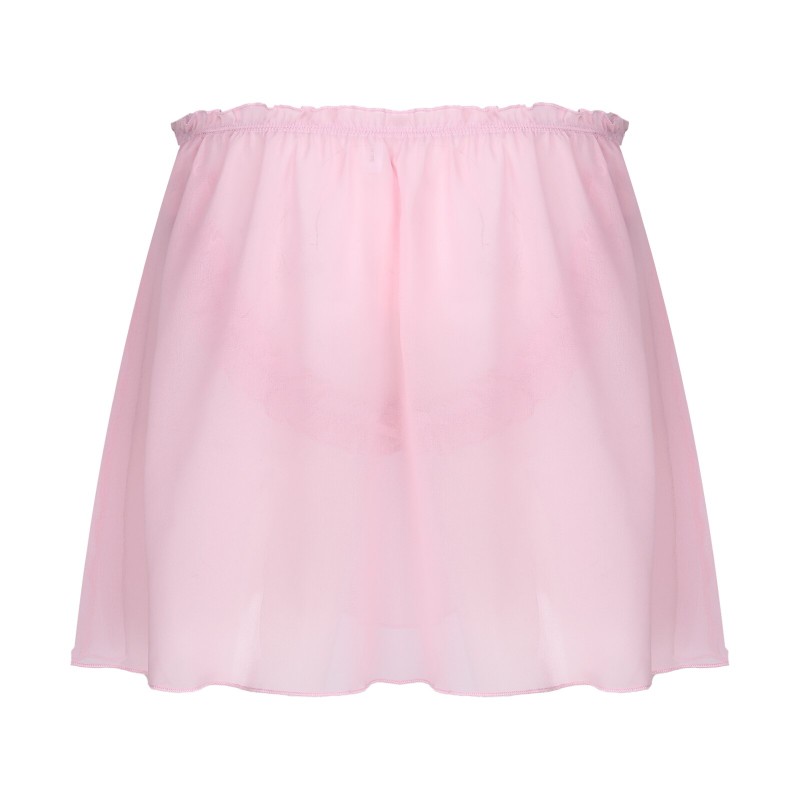 Mens Lingerie Sissy Semi See-Through Chiffon Skirt Sissy Nightwear Crossdressing Sleepwear Frilly Elastic Waistband Skirts