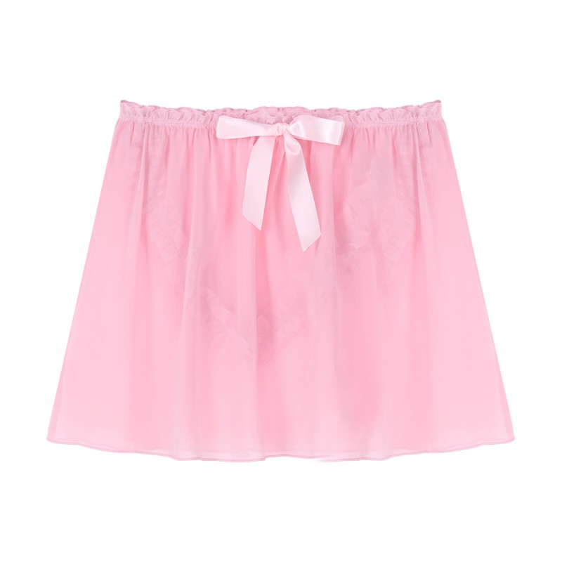 Mens Lingerie Sissy Semi See-Through Chiffon Skirt Sissy Nightwear Crossdressing Sleepwear Frilly Elastic Waistband Skirts