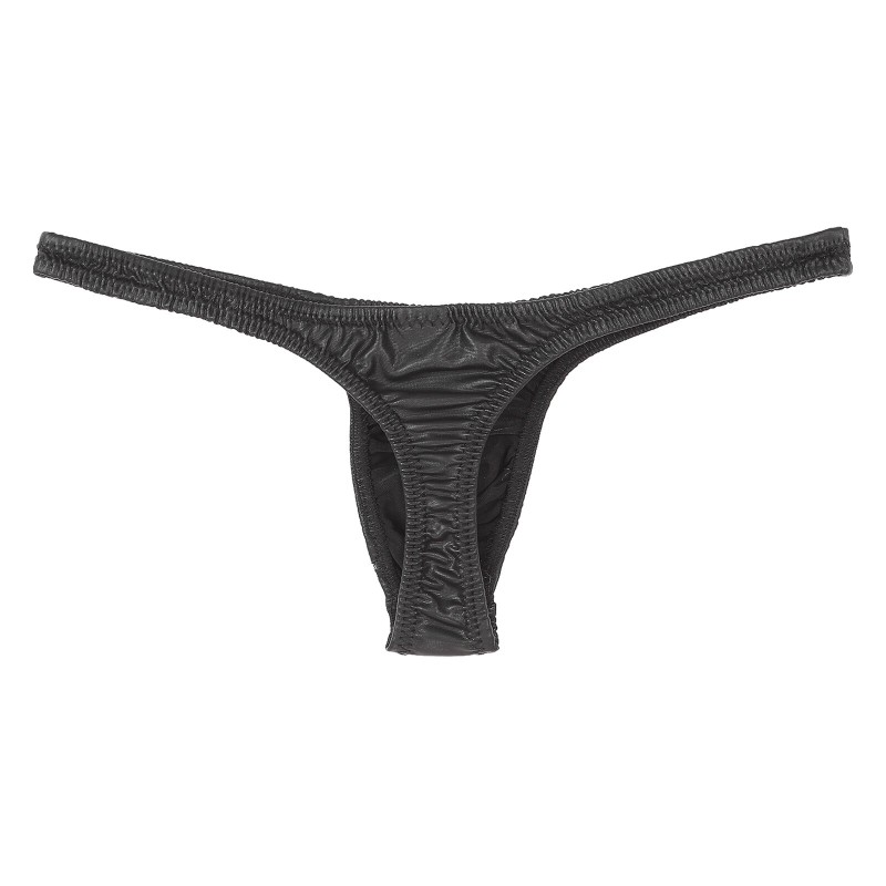 Mens G-string Thongs Lingerie Sissy Panties Low Rise Bulge Pouch PU Leather T-back Elastic Waistband Jockstrap Thongs Underwear