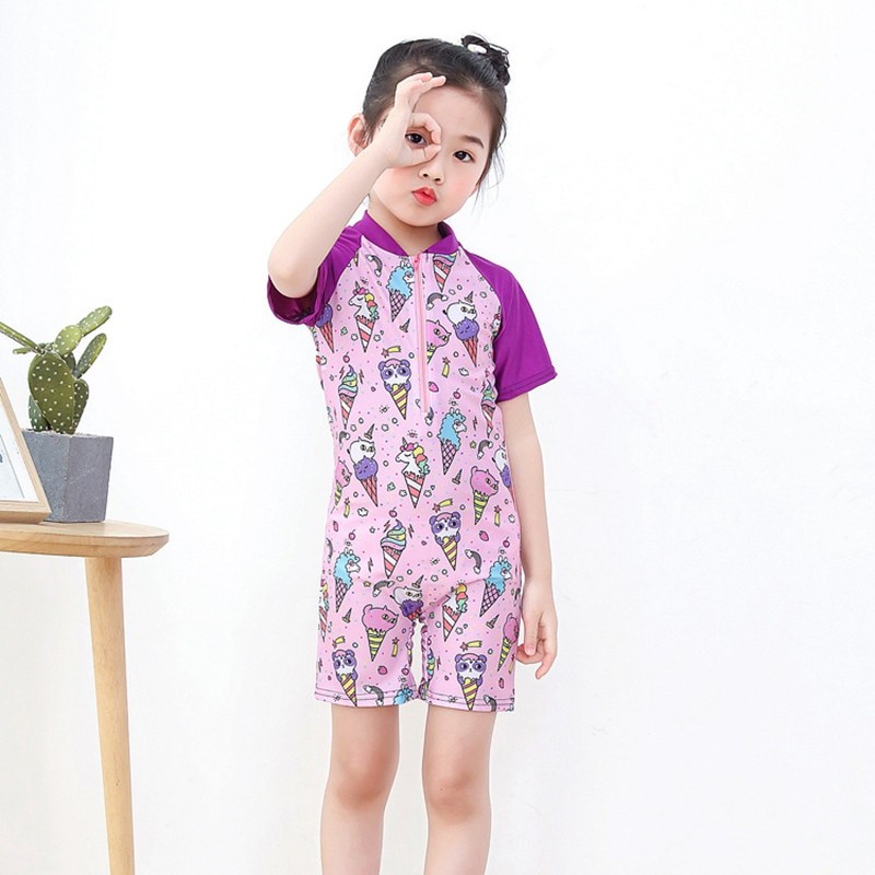 2-12Y Toddler Baby Girls Swimming suit Ins Flamingo Children swimwear Long sleeves Kids Beach wear Girls Rash