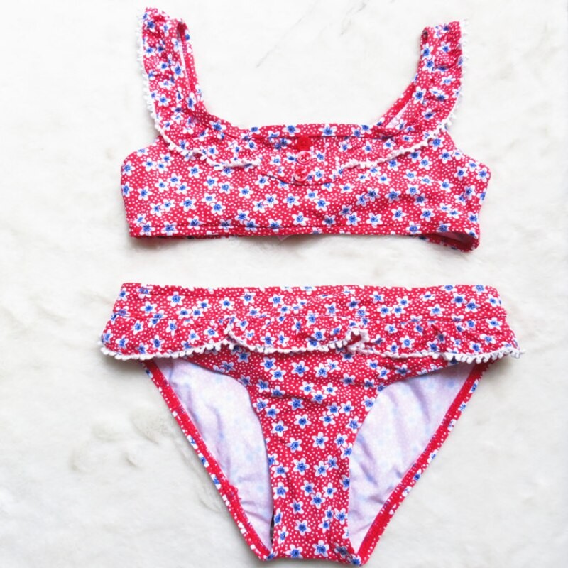 Girls' Two-Piece Swimsuit Floral Bow Craft Lace Fresh and Cute girls Swim wear 4-16 Years Old
