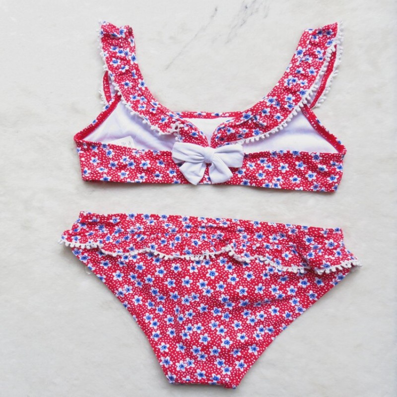 Girls' Two-Piece Swimsuit Floral Bow Craft Lace Fresh and Cute girls Swim wear 4-16 Years Old