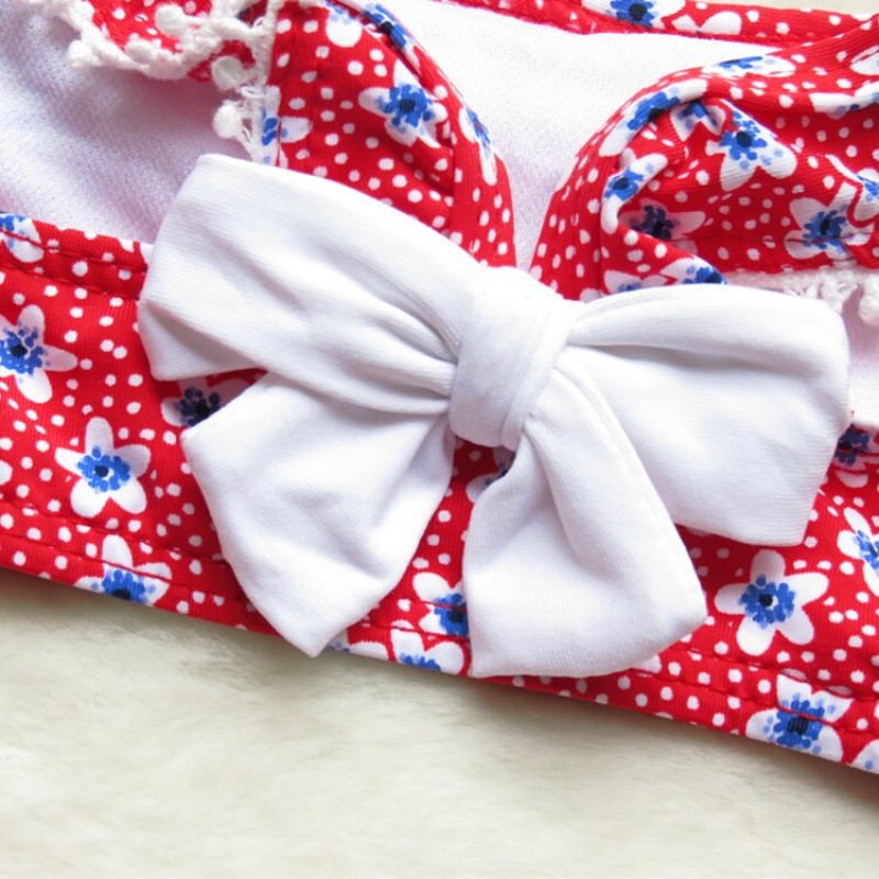 Girls' Two-Piece Swimsuit Floral Bow Craft Lace Fresh and Cute girls Swim wear 4-16 Years Old