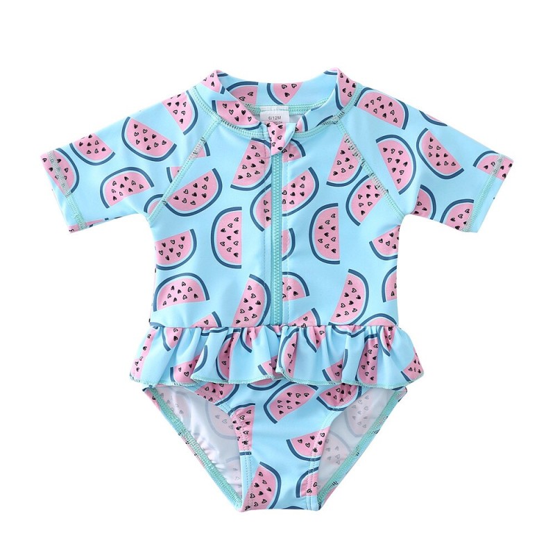 Wishere One-Piece Swimsuit Kid's Girls' Swimwear 3-24Months Summer Cute Baby Sunsuit Short Sleeves Infant Swimming Suit