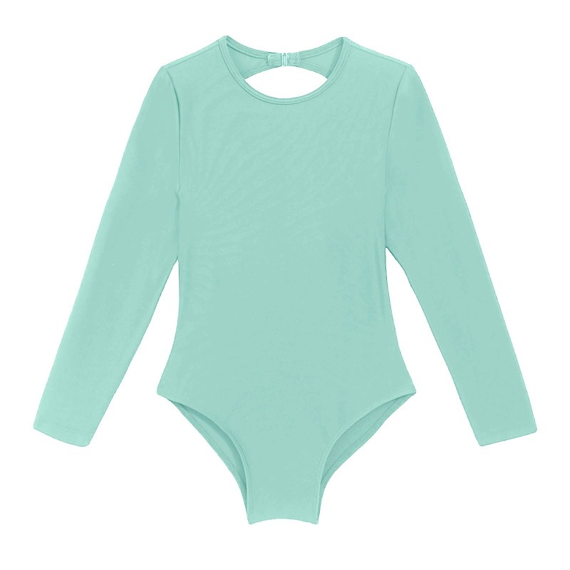 Choomomo Kids Girls Solid Mint Green Long Sleeves Open Back Bodysuit with Crisscross Straps Ballet/Swim Leotard Workouts Unitard