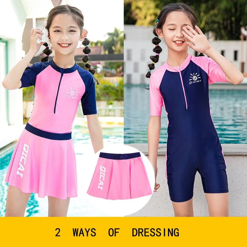 Children's Swimwear Sports Sunscreen Short-sleeved Split for Summer girls'Dacron