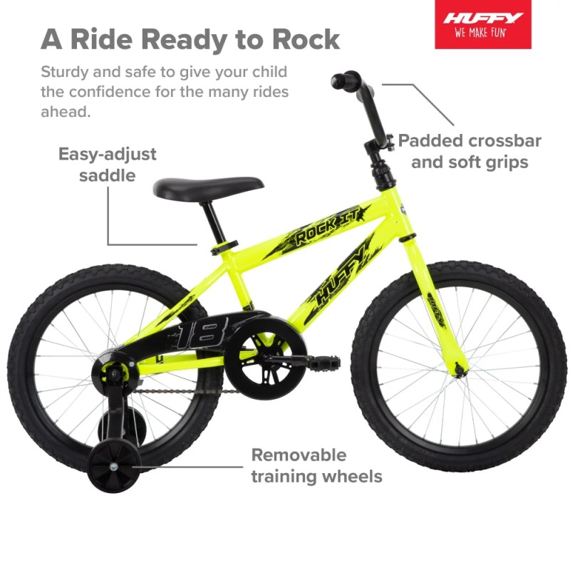 18 In. Rock It Boy Kids Bike, Neon Powder Yellow Road Bike Boy Girl Students Child Kids Cycling Mountain Bicycle