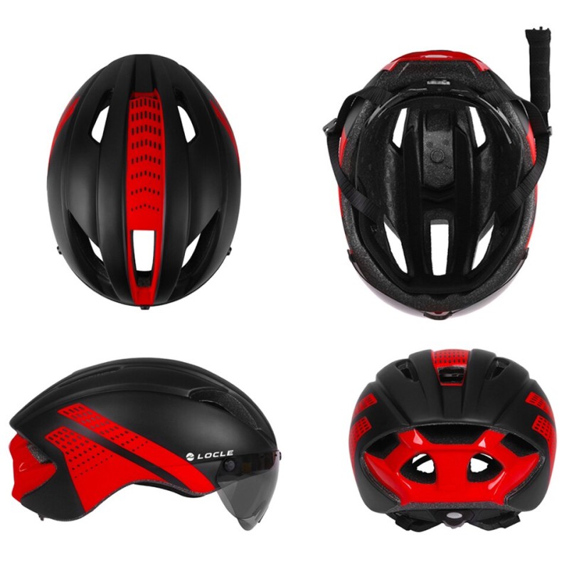 LOCLE Cycling Helmet 1 to 4 Lenses Magnetic Goggles Road Mountain MTB In-Mold Bicycle Helmet Riding Speed Time-Trial Bike Helmet