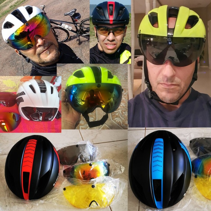 LOCLE Magnetic Goggles Cycling Helmet Road Mountain MTB Bike Bicycle Helmet With Lens 11 Air Vents Helmet Bike Casco Ciclismo