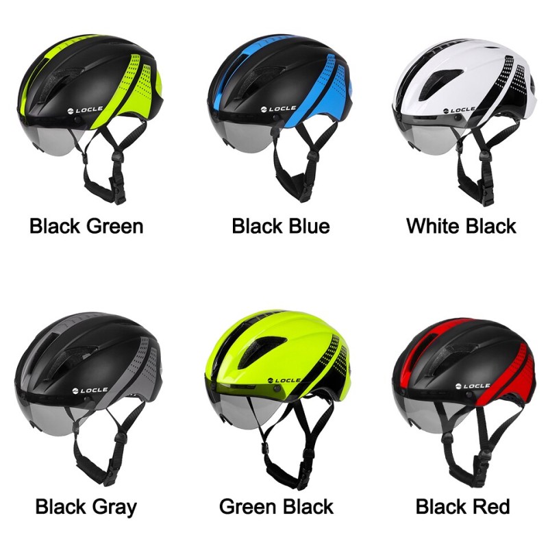 LOCLE Magnetic Goggles Cycling Helmet Road Mountain MTB Bike Bicycle Helmet With Lens 11 Air Vents Helmet Bike Casco Ciclismo