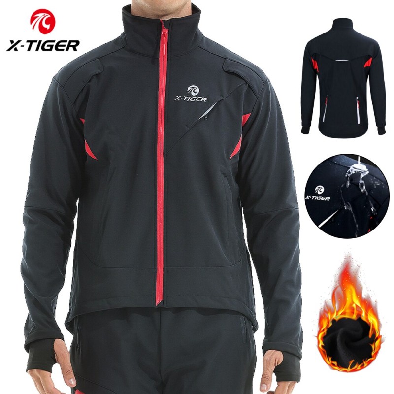 X-TIGER Cycling Jersey Winter Thermal Fleece Men's Bicycles Clothing Windproof Bicycle Reflective Biking Jacket Sportswear