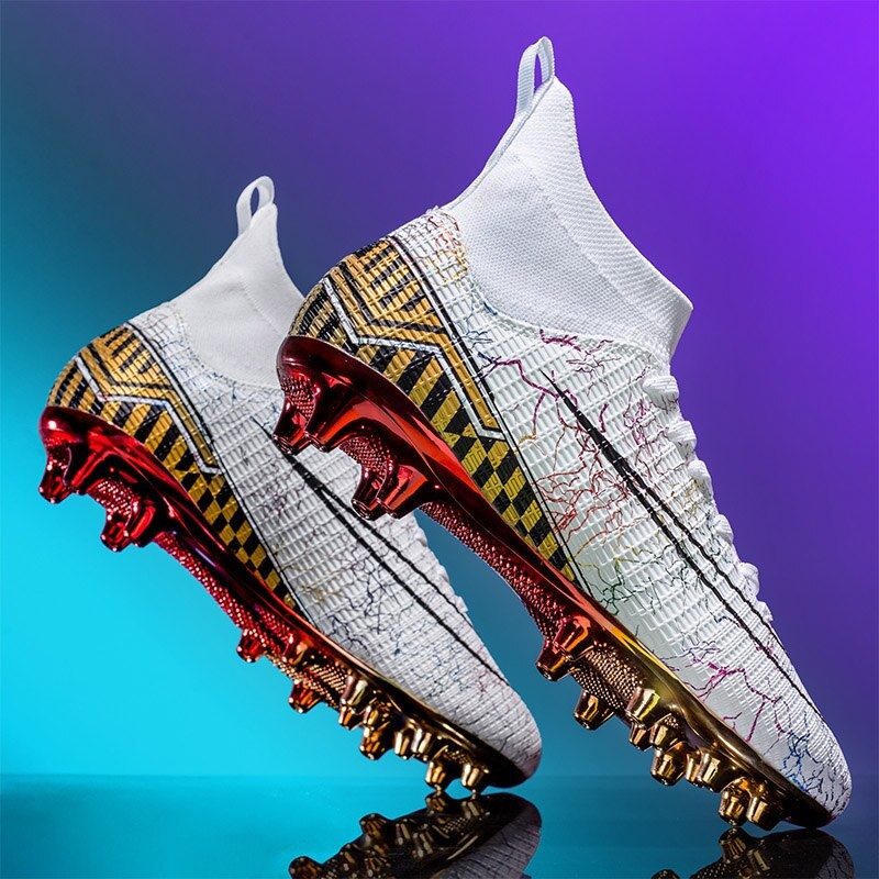 Man's Football Boots Gold High Ankle Outdoor Cleats FG/TF Soccer Shoes Indoor Grass Cleats Training Match Sneakers EUR 35-47#