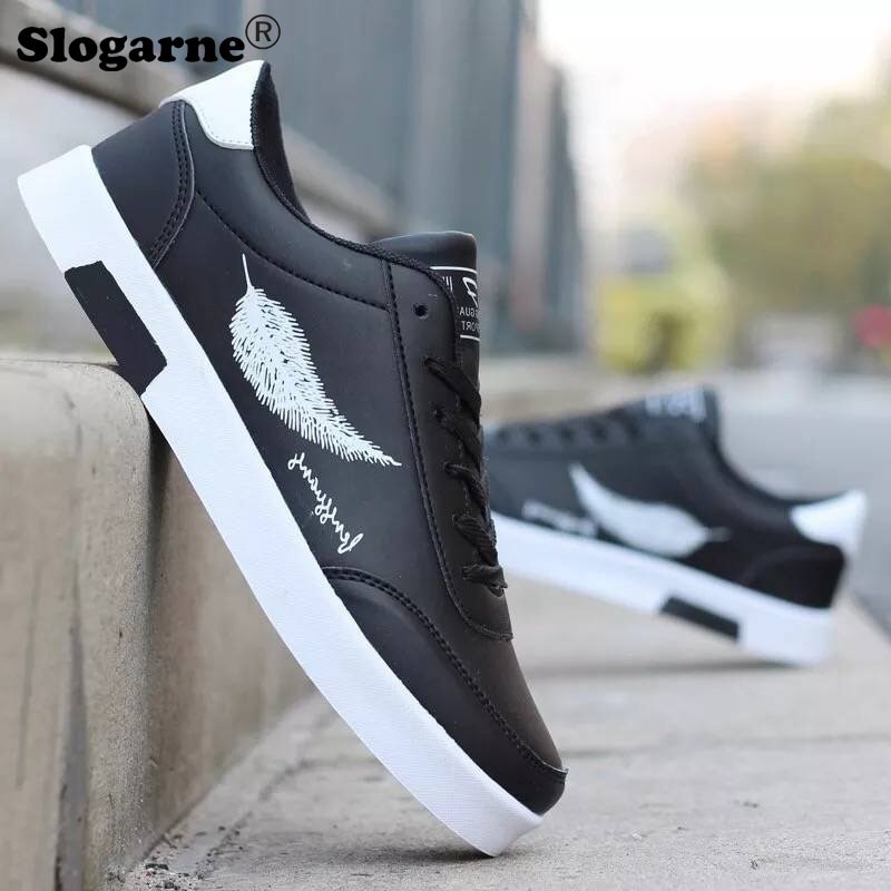 Men's Autumn Leather Casual Sneakers Student Casual Shoes Skateboard Shoes Man Faux Leather Shoes Loafers Trendy Vulcanized Shoe